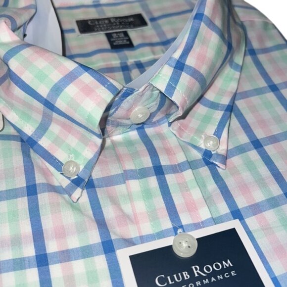 Club Room Men's White Button Up Dress Shirt w/ Multi-Color Plaid Print Size 18.5 - Picture 3 of 3